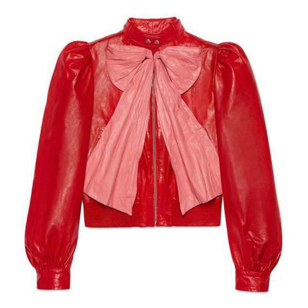 Gucci - Authentic 💥 Red Leather Gucci Jacket Pink Accent